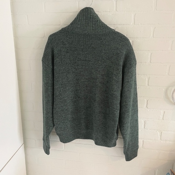 Vintage Men’s Knit Cardigan Shawl Double breast Wool Green Grandpa Oversized M - Picture 12 of 15